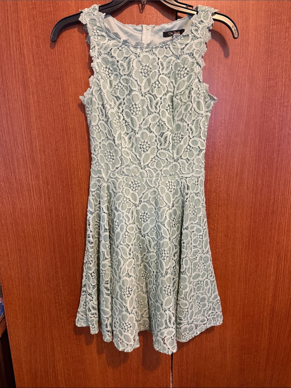 City Studio Mint Green Floral Lace Fit & Flare Dress